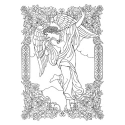 Раскраска Ангел в рамке со сложными узорами