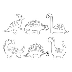 Раскраска Шесть милых динозавров