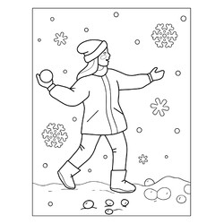 Раскраска Игра в снежки на Новый год