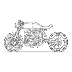Раскраска Мотоцикл с кучей деталей