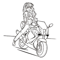 Раскраска Девочка на мотоцикле