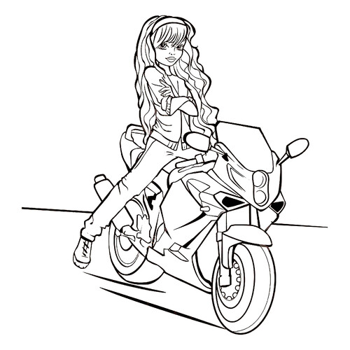 Раскраска Девочка на мотоцикле