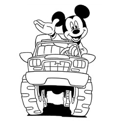 Раскраска Микки Маус за рулём машины