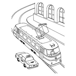 Раскраска Трамвай в городе
