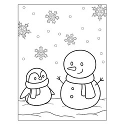Снеговик и пингвин в шарфиках