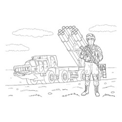 Раскраска Солдат и зенитный ракетный комплекс