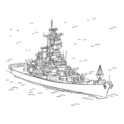 Раскраска Военный корабль с пушками