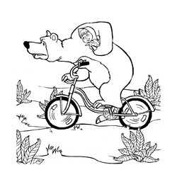 Раскраска Маша и медведь на велосипеде