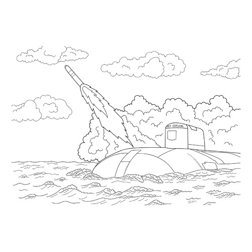 Раскраска Современная подводная лодка запускает ракету