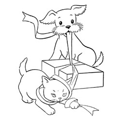 Раскраска Щенок и котёнок