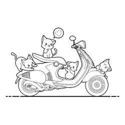 Раскраска Котята на мотоцикле