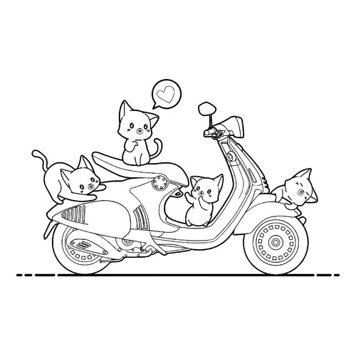 Раскраска Котята на мотоцикле