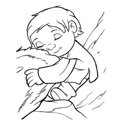 Раскраска Ребёнок обнимает Мэнни