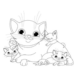 Раскраска Мама кошка и котятки