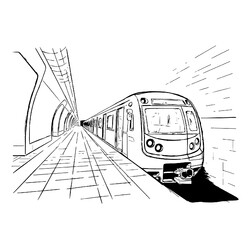 Раскраска Современный поезд метро на станции