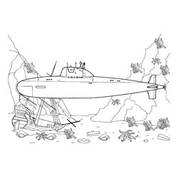 Раскраска Атомная подводная лодка возле морского дна