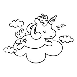 Раскраска Единорог спит в облаках