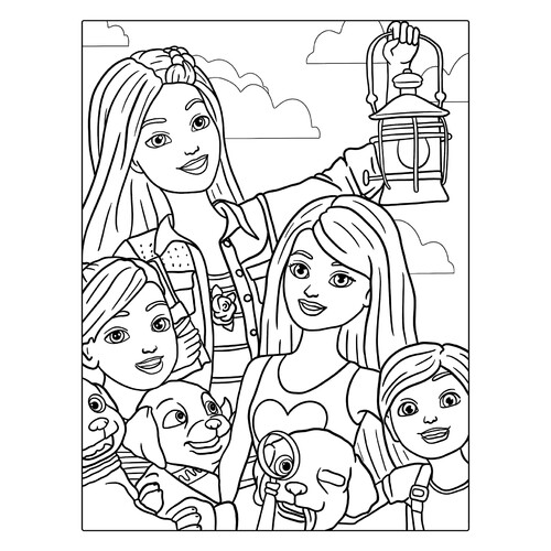 Раскраска Барби и девочки