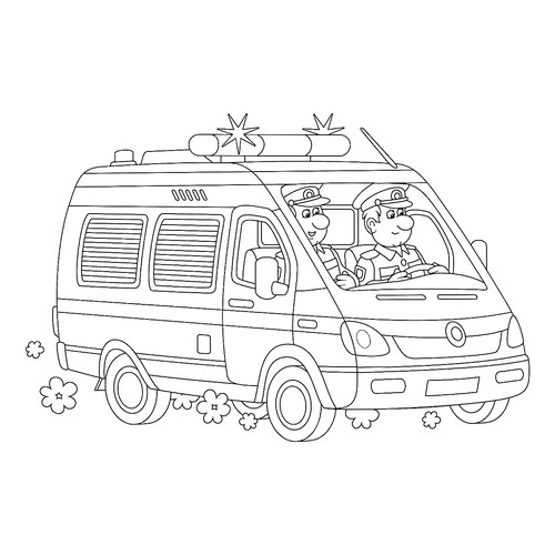 Раскраска Полицейский фургон с мигалками