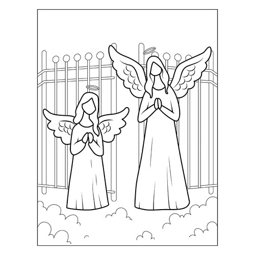 Раскраска Ангелы и небесные врата