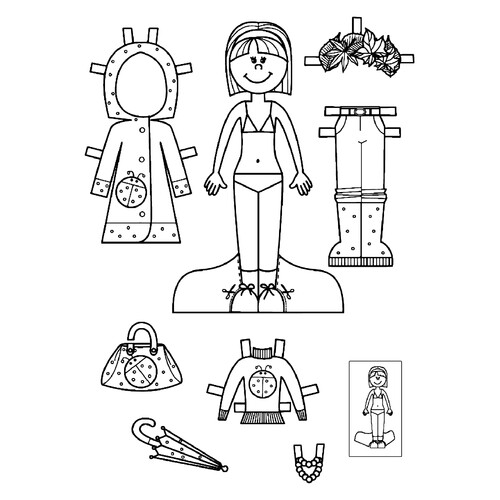 Раскраска Бумажная кукла для малышей Маринетт с зонтиком
