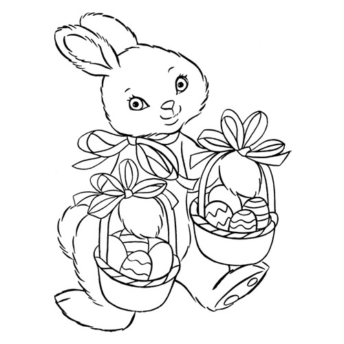 Раскраска Пасхальный кролик с двумя корзинами яиц