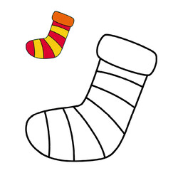Раскраска Полосатый носок с цветным образцом