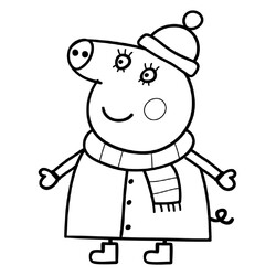 Раскраска Мама Свинка в зимней одежде