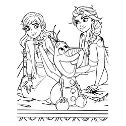 Раскраска Анна, Эльза и Олаф на пикнике