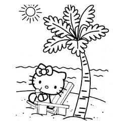 Раскраска Kitty рядом с пальмой