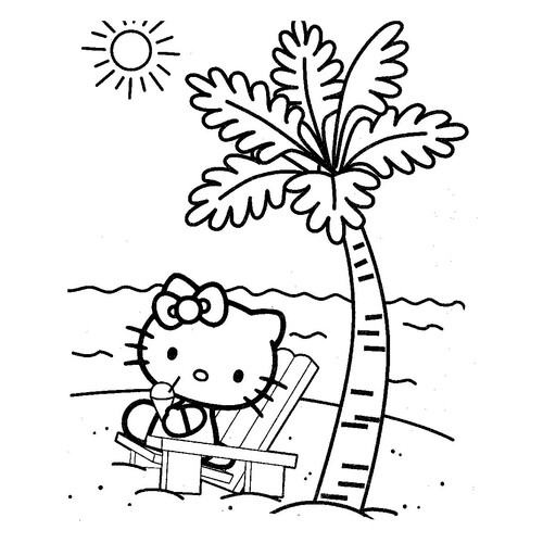 Раскраска Kitty рядом с пальмой