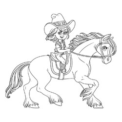 Раскраска Девочка ковбой на лошади