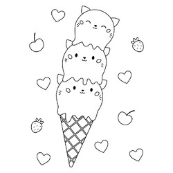 Вафельный конус мороженого с тремя котятами