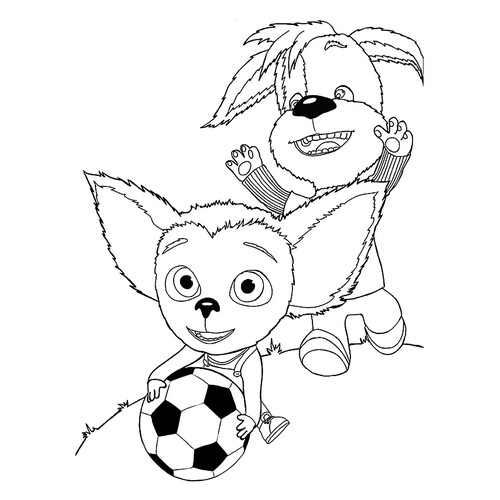 Раскраска Малыш с Дружком играют в футбол