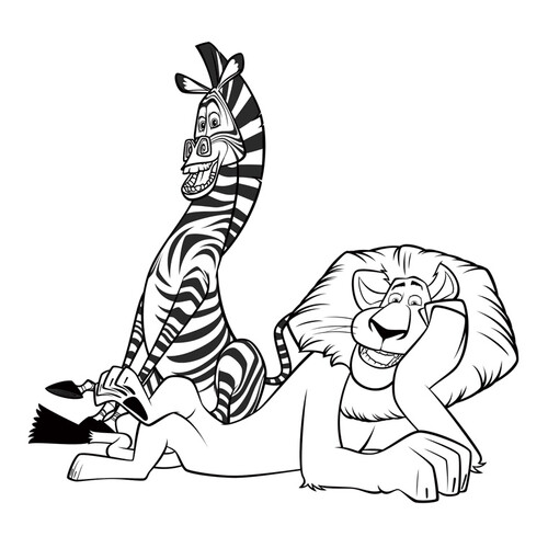 Раскраска Лев и зебра Мадагаскара 3