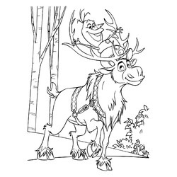 Раскраска Олаф и Свен в лесу