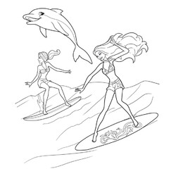 Раскраска Серфинг с Барби
