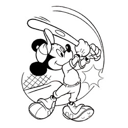 Раскраска Микки Маус с бейсбольной битой