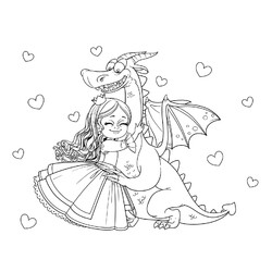 Раскраска Принцесса обнимает дракона