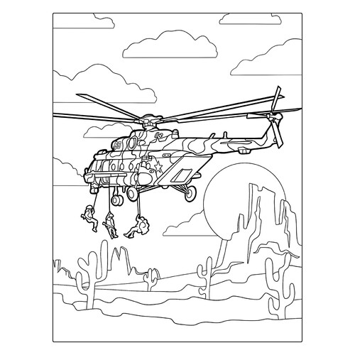 Раскраска Военный вертолёт с морскими котиками