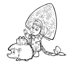 Раскраска Принцесса Маша и ёжик с подарком