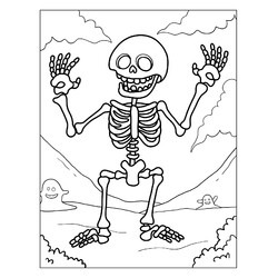 Раскраска Танцующий скелет на Хэллоуин