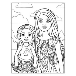 Раскраска Барби с младшей сестрой
