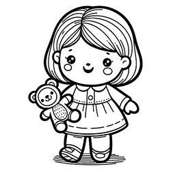 Раскраска Кукла с игрушкой в руках