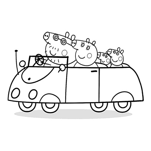 Раскраска Пеппа с семьёй на машине