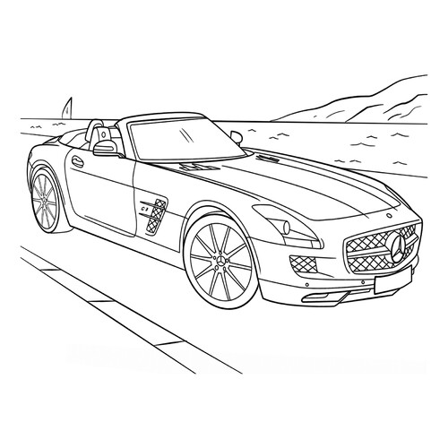 Раскраска Спортивный Мерседес кабриолет SLS AMG