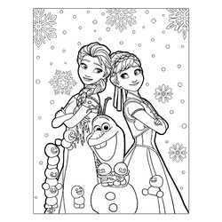 Раскраска Малыши снеговички, Олаф и Анна с Эльзой