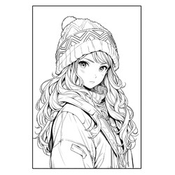 Раскраска Аниме девушка в вязаной шапке