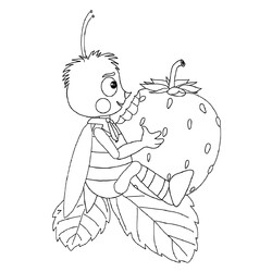 Раскраска Пчелёнок ест земляничку