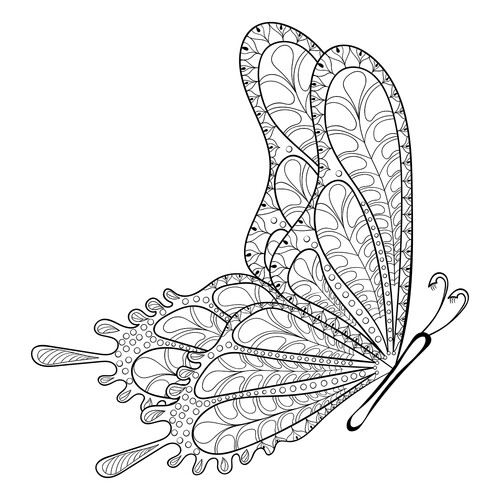 Раскраска Летящая бабочка с замысловатыми узорами